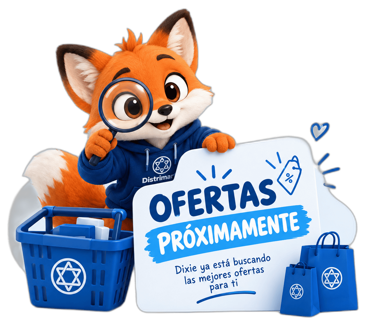 Dixie buscando las mejores ofertas con una lupa